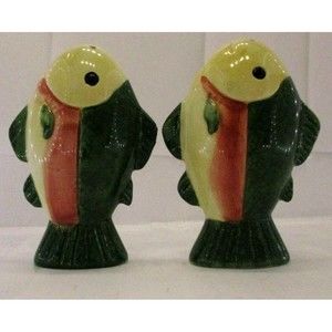 Salt & Pepper Shakers Fish Trout Green Red